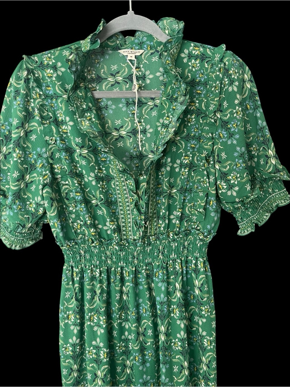 NWOT Max Studio London Green Floral Ruffle Tiered Maxi Dress M Boho Prairie - Picture 3 of 11